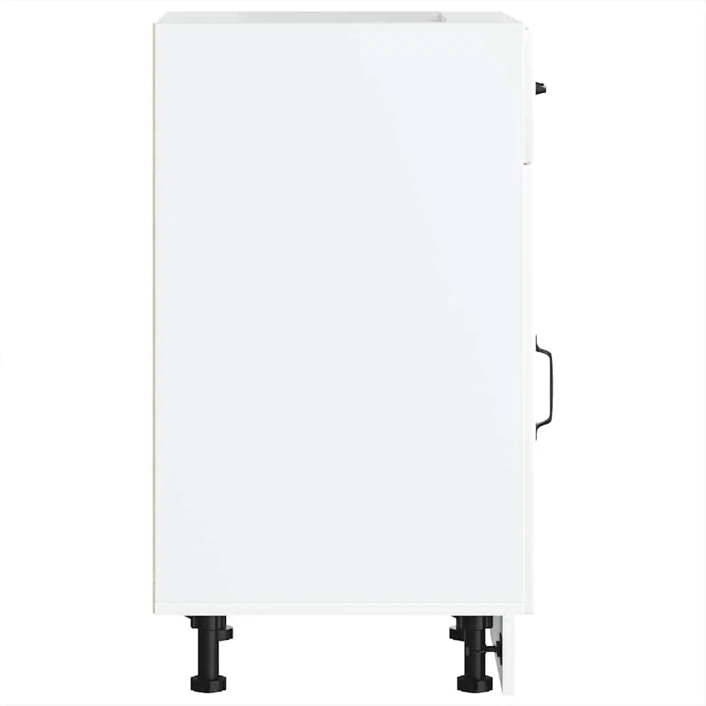 White Engineered Wood Kitchen Cabinet Storage Unit with Adjustable Feet for Sink