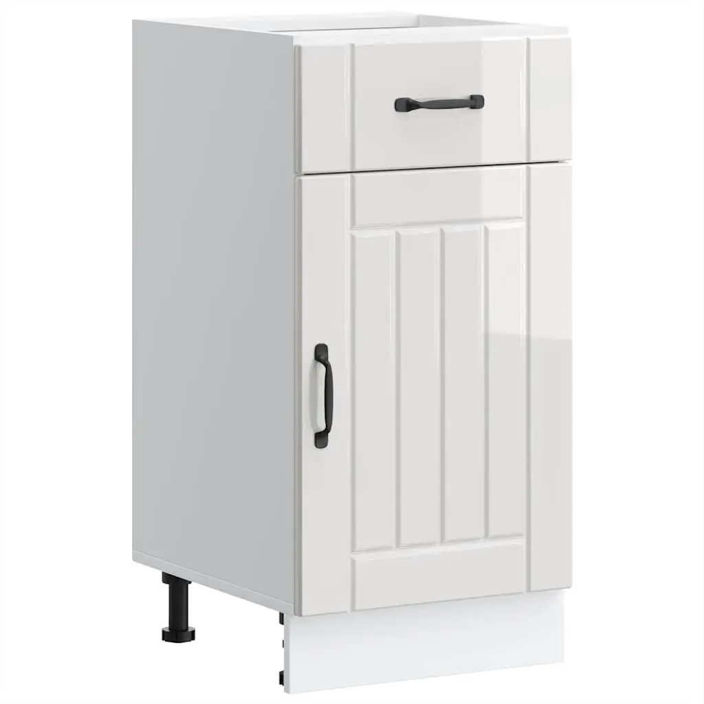 White High Gloss Sink Base Cabinet Engineered Wood Storage Unit with Doors