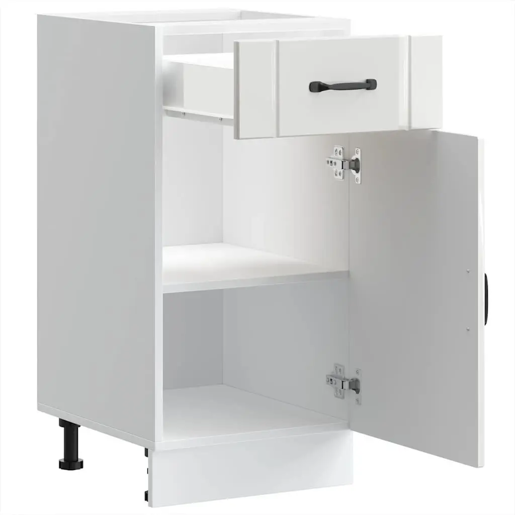 White High Gloss Sink Base Cabinet Engineered Wood Storage Unit with Doors