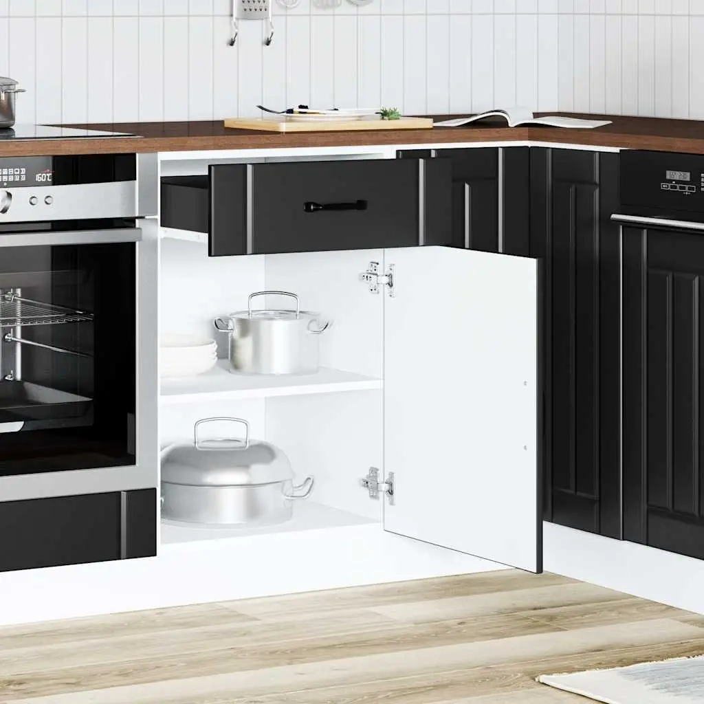 Kitchen Base Cabinet Black Engineered Wood Storage Cupboard with Doors