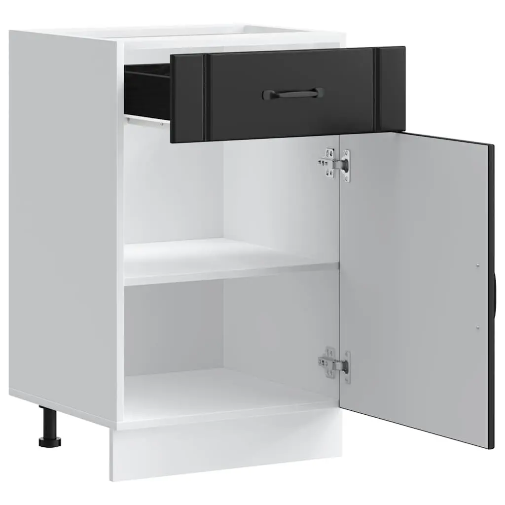 Kitchen Base Cabinet Black Engineered Wood Storage Cupboard with Doors