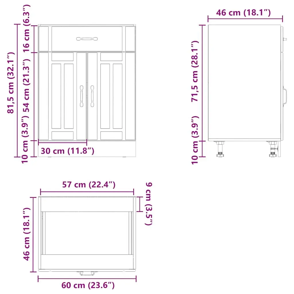 Black Kitchen Base Cabinet Engineered Wood Storage Unit with Adjustable Feet