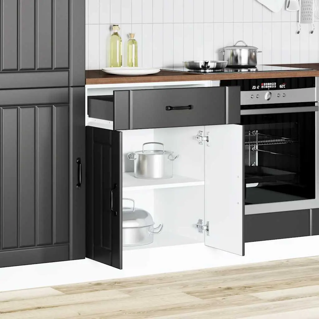 Black Kitchen Base Cabinet Engineered Wood Storage Unit with Adjustable Feet