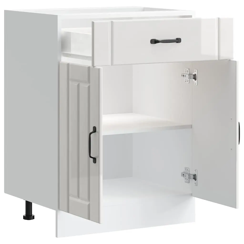 High Gloss White Kitchen Base Cabinet Sink Engineered Wood Storage Cupboard