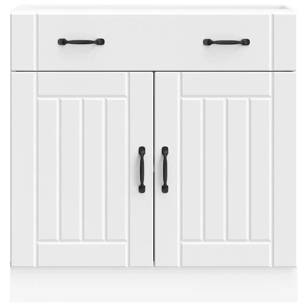 Engineered Wood White Sink Unit Kitchen Base Cabinet Storage Cupboard with Doors