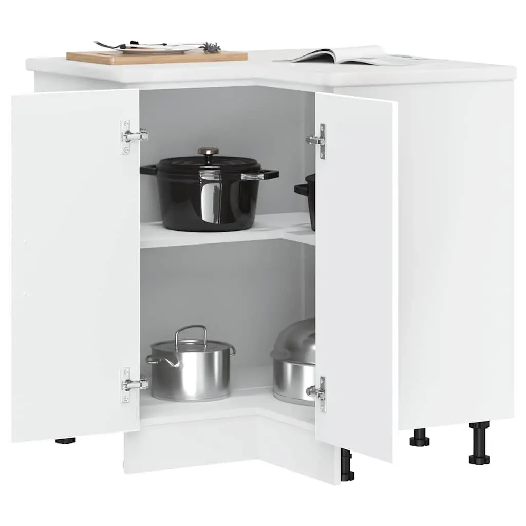 Kitchen Corner Base Cabinet White Engineered Wood Adjustable Feet Storage Unit