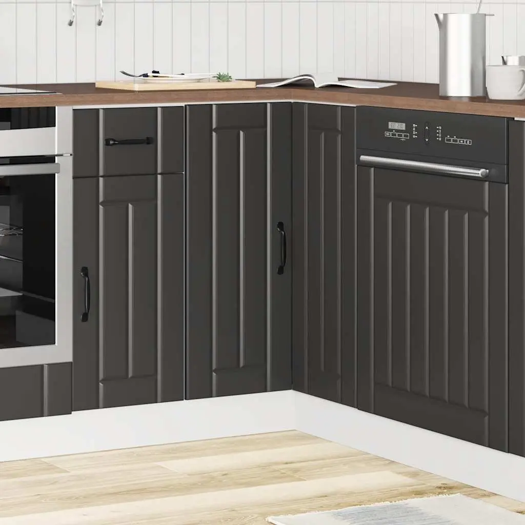 Black Engineered Wood Corner Base Cabinet Storage Unit with Adjustable Feet