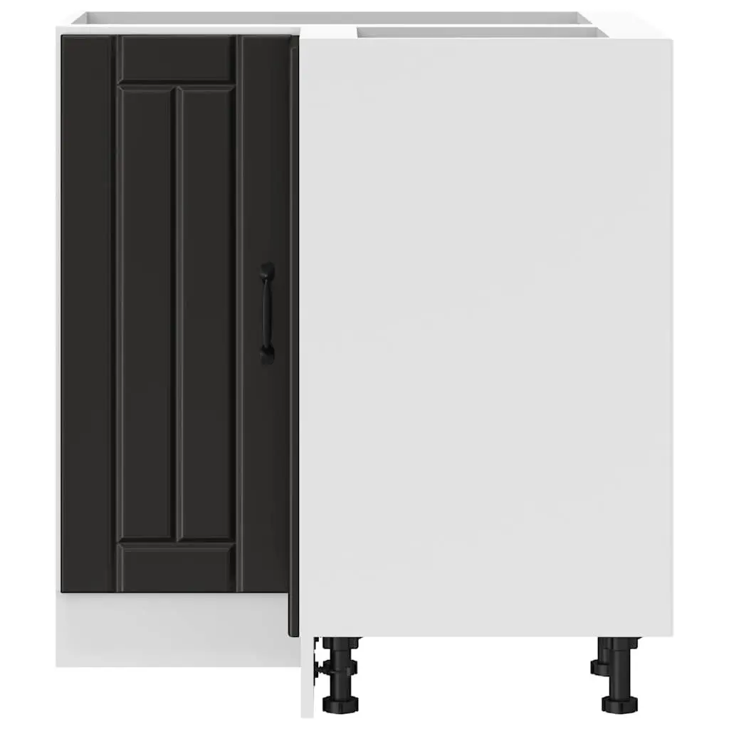 Black Engineered Wood Corner Base Cabinet Storage Unit with Adjustable Feet