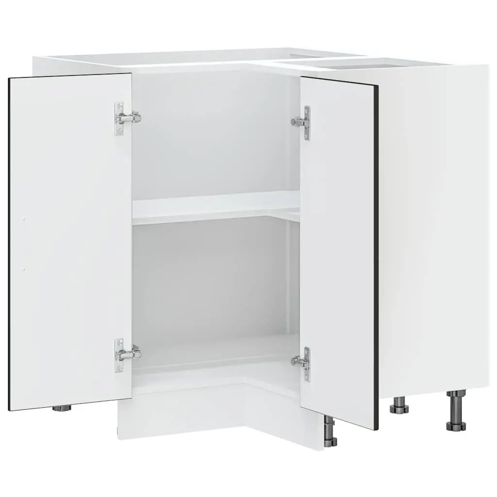 Black Engineered Wood Corner Base Cabinet Storage Unit with Adjustable Feet
