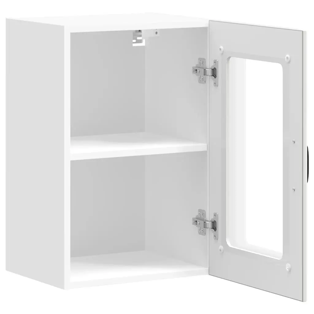 Kitchen Wall Cabinet White Glass Door Wall-Mounted Storage Organiser