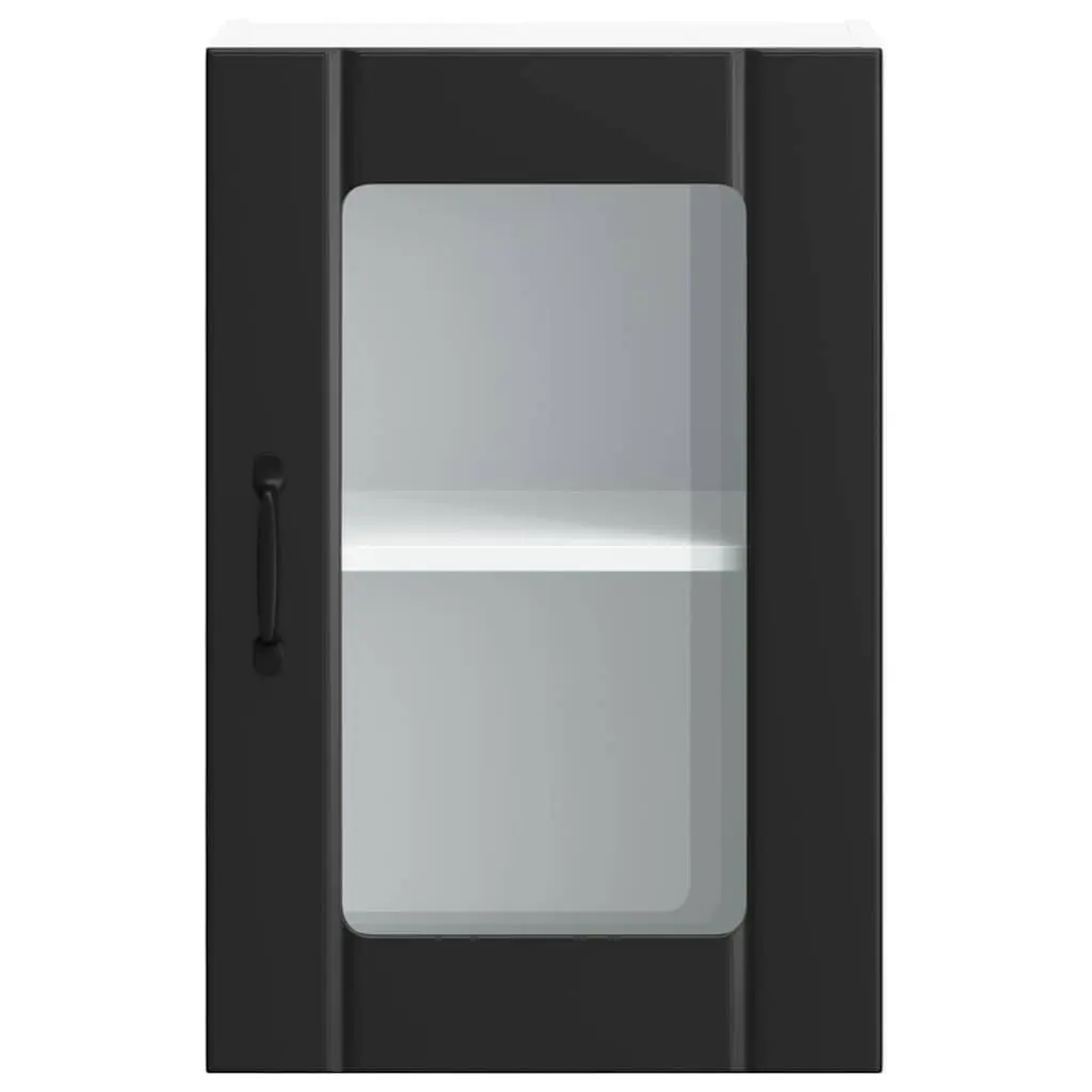 Kitchen Cabinet Wall-Mounted Black Engineered Wood Glass Door Storage