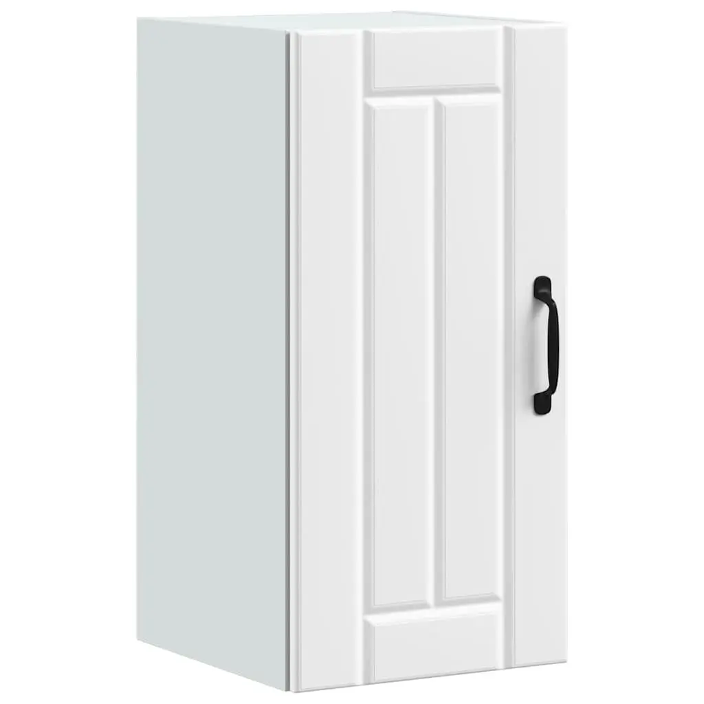 Kitchen Wall Cabinet White Engineered Wood Glass Door Wall-Mounted Storage