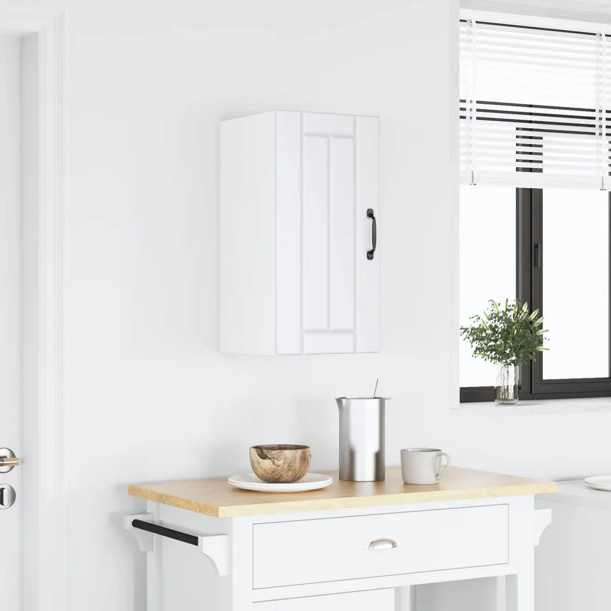Kitchen Wall Cabinet White Engineered Wood Glass Door Wall-Mounted Storage