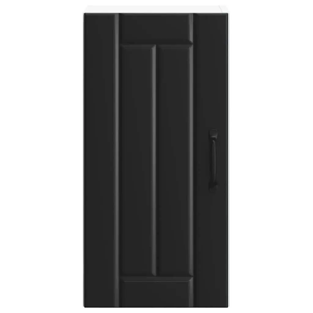 Black Engineered Wood Wall Cabinet with Glass Door for Kitchen Storage