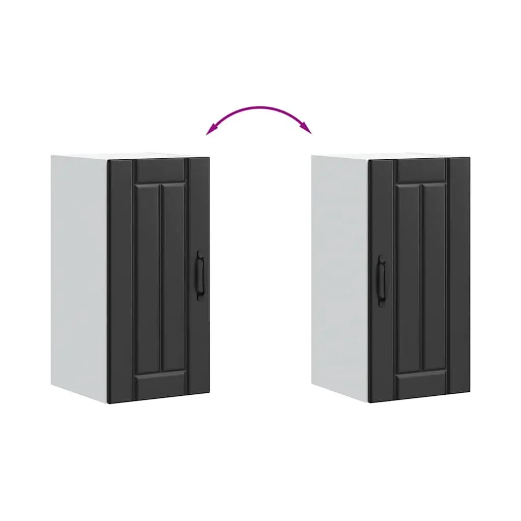 Black Engineered Wood Wall Cabinet with Glass Door for Kitchen Storage