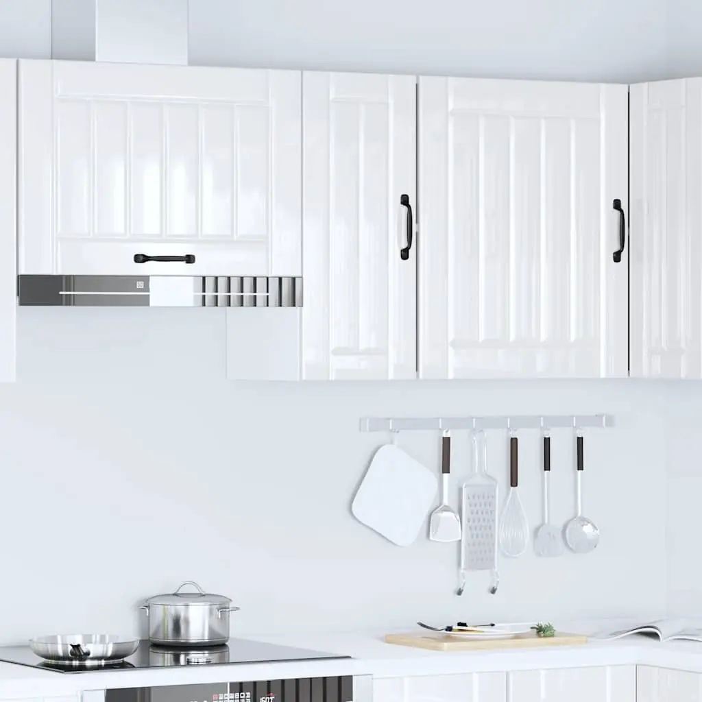 Kitchen Wall Cabinet White High Gloss Engineered Wood Storage Cupboard Glass Door
