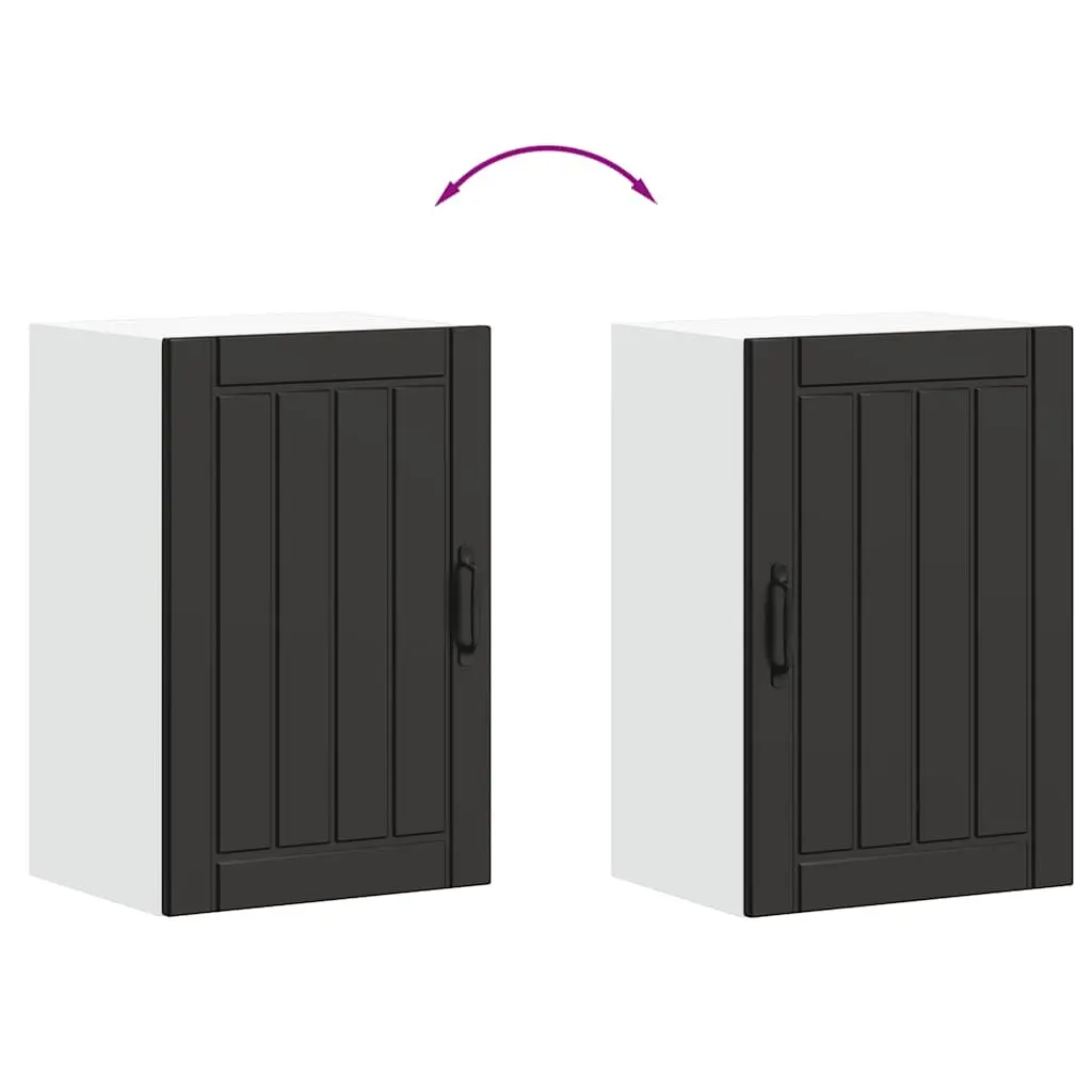 Kitchen Wall Cabinet Black Engineered Wood Glass Door Wall Mounted Storage Shelves