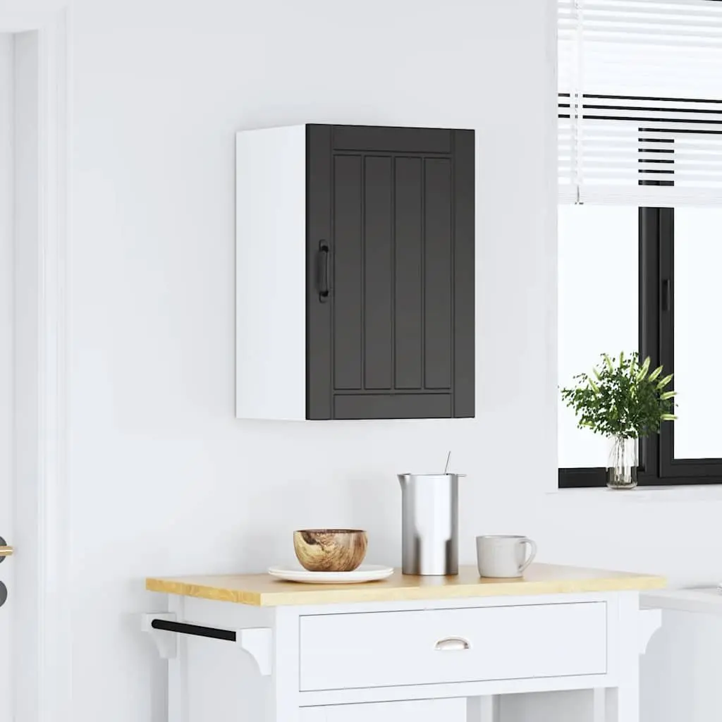 Kitchen Wall Cabinet Black Engineered Wood Glass Door Wall Mounted Storage Shelves