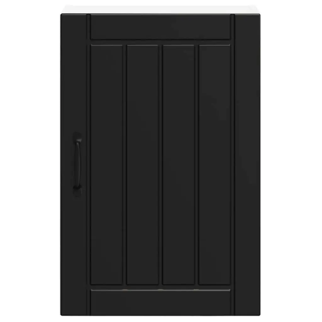 Kitchen Wall Cabinet Black Engineered Wood Glass Door Wall Mounted Storage Shelves