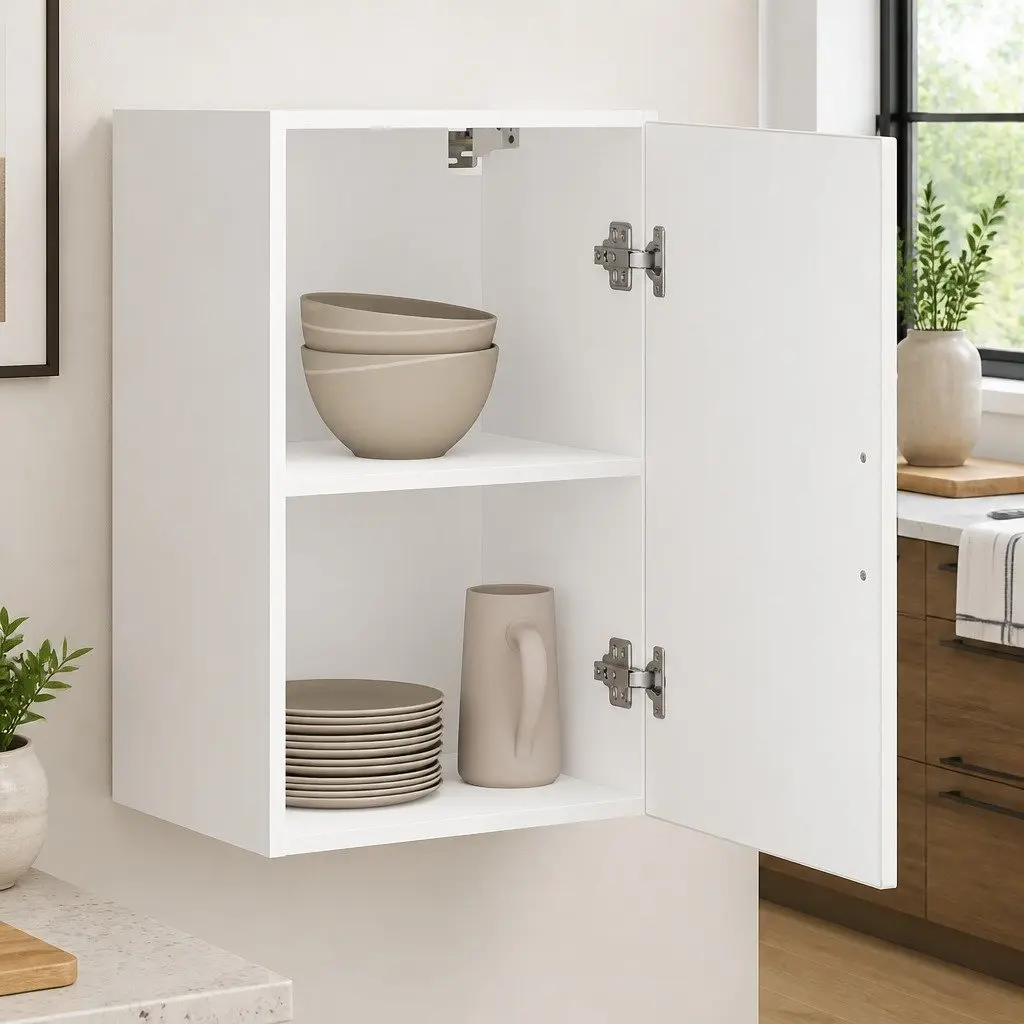 White Wall-Mounted Kitchen Cabinet with Glass Door Engineered Wood Storage Unit