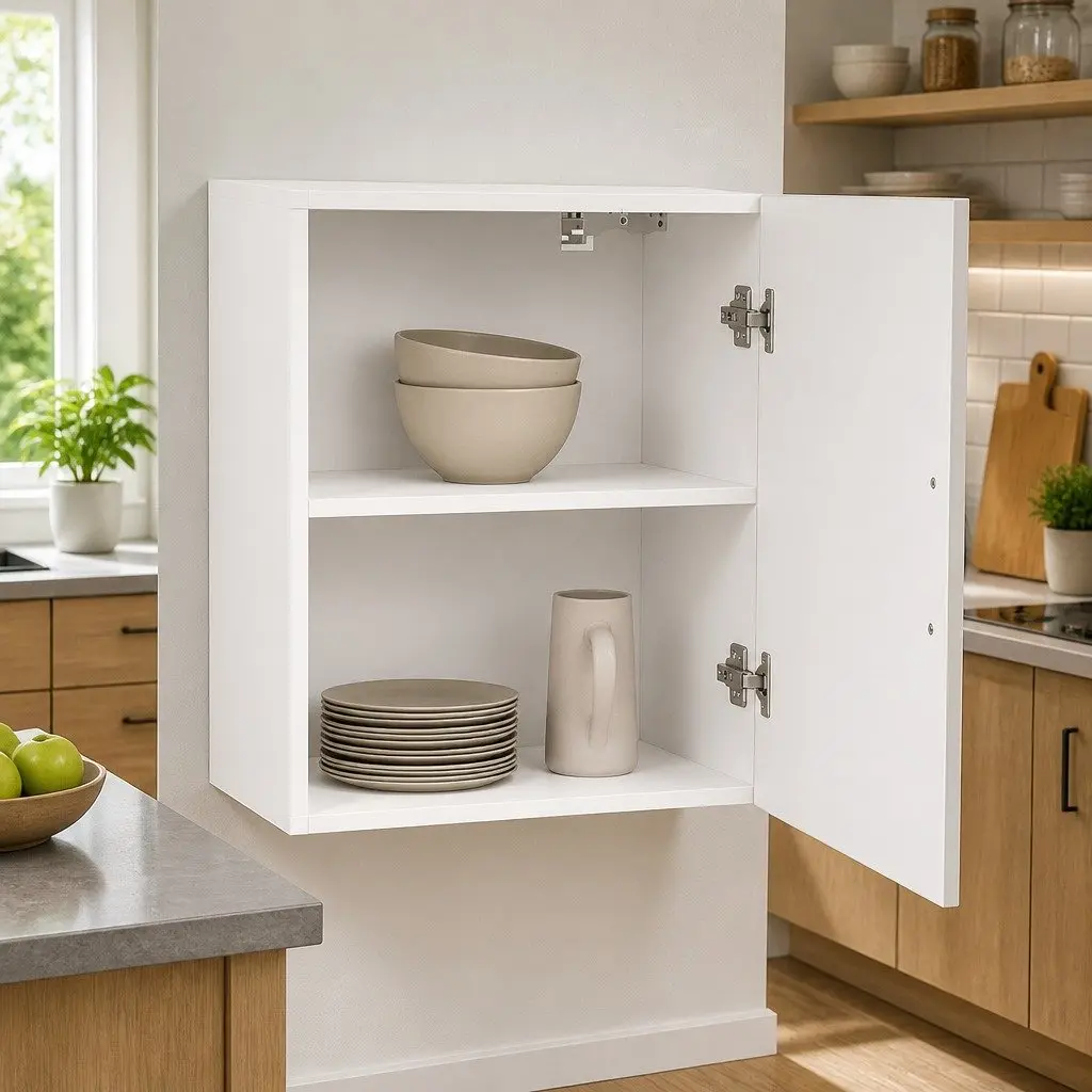 Kitchen Wall Cabinet White High Gloss Engineered Wood Glass Door Wall-Mounted Storage