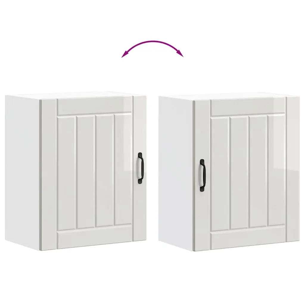 Kitchen Wall Cabinet White High Gloss Engineered Wood Glass Door Wall-Mounted Storage