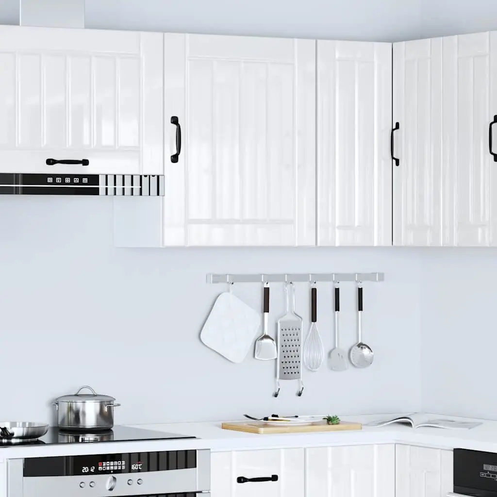 Kitchen Wall Cabinet White High Gloss Engineered Wood Glass Door Wall-Mounted Storage