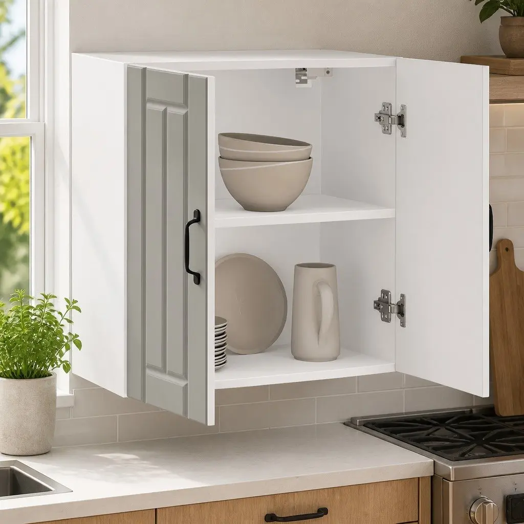 Wall-Mounted Kitchen Cabinet in White with Glass Door
