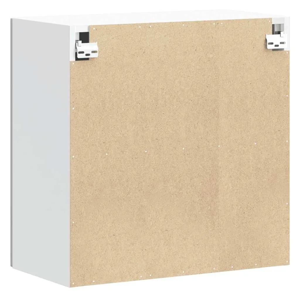 Wall-Mounted Storage Cabinet White Engineered Wood Glass Door Kitchen Organizer