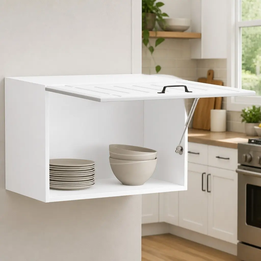 Wall Mounted Kitchen Cabinet White Glass Door Engineered Wood Storage Organizer