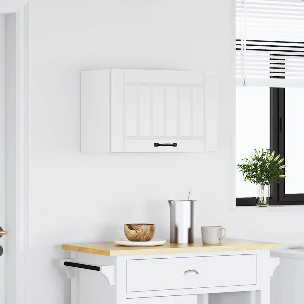 Wall Mounted Kitchen Cabinet White Glass Door Engineered Wood Storage Organizer