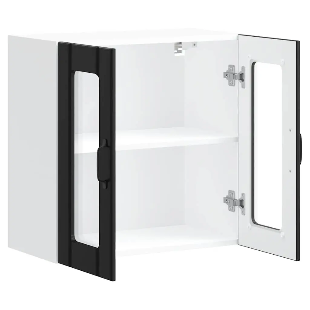 Kitchen Wall Cabinet Black Engineered Wood Glass Door Storage Organiser