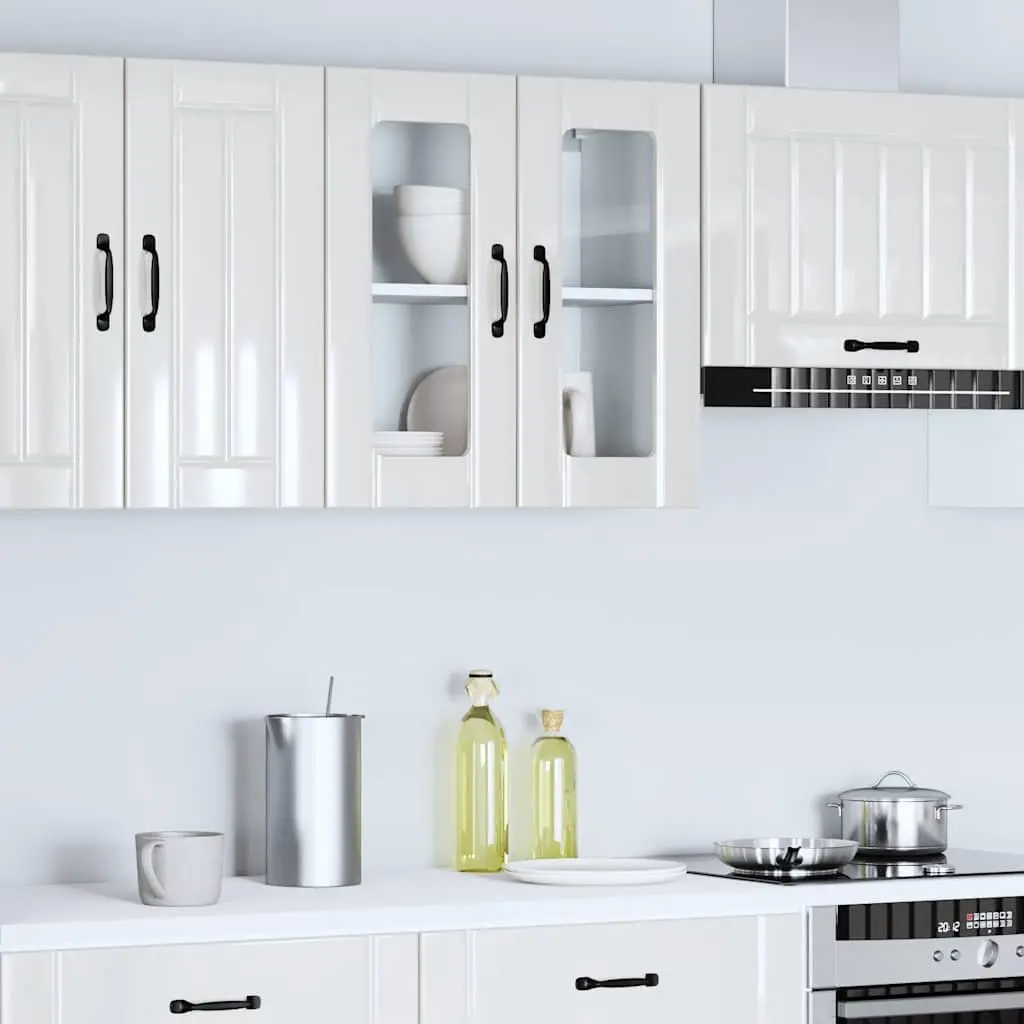 Kitchen Wall Cabinet White Engineered Wood Glass Door Storage Cupboard Mounted