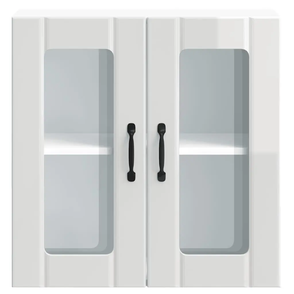 Kitchen Wall Cabinet White Engineered Wood Glass Door Storage Cupboard Mounted