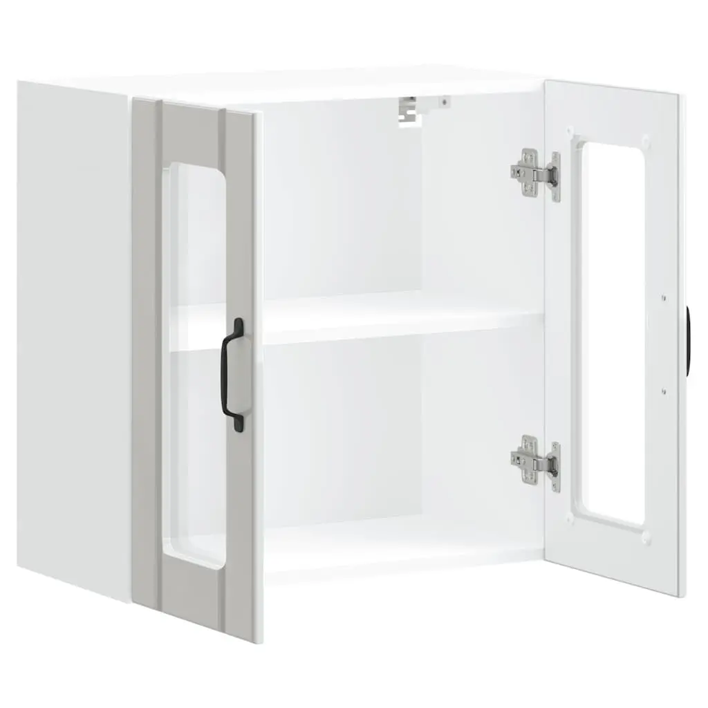 Kitchen Wall Cabinet White Engineered Wood Glass Door Storage Cupboard Mounted