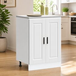 Kitchen Base Cabinet White Engineered Wood Storage Cupboard with Adjustable Feet