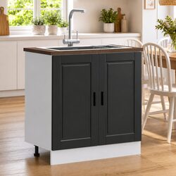 Sink Base Cabinet Black Kitchen Storage Engineered Wood 80x46x81.5cm