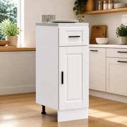 Kitchen Base Cabinet White Engineered Wood Storage Cupboard with Adjustable Feet