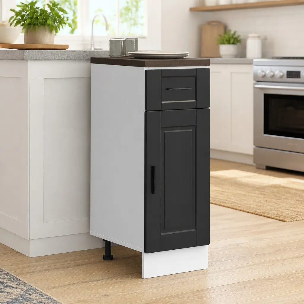 Black Engineered Wood Kitchen Storage Cabinet Adjustable Feet Base Unit