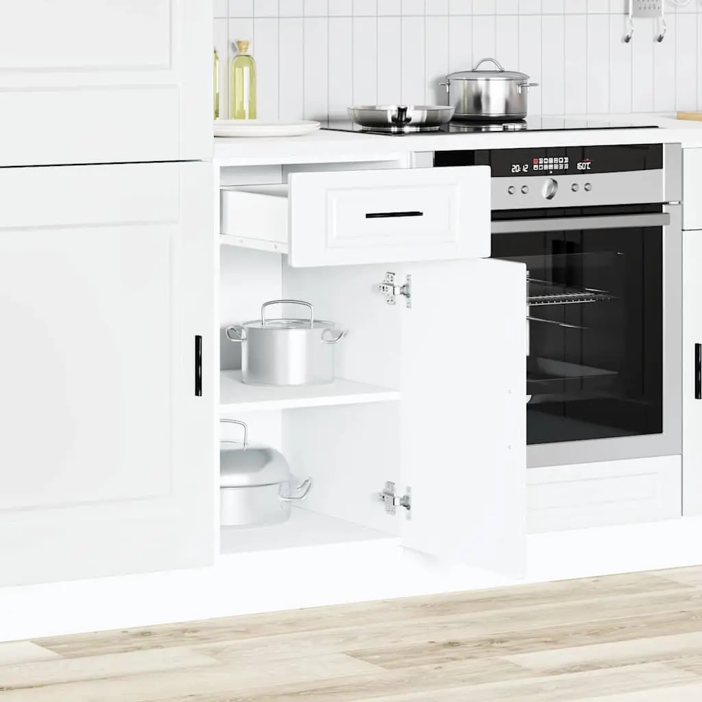 Kitchen Base Cabinet White Engineered Wood Adjustable Feet Storage Cupboard