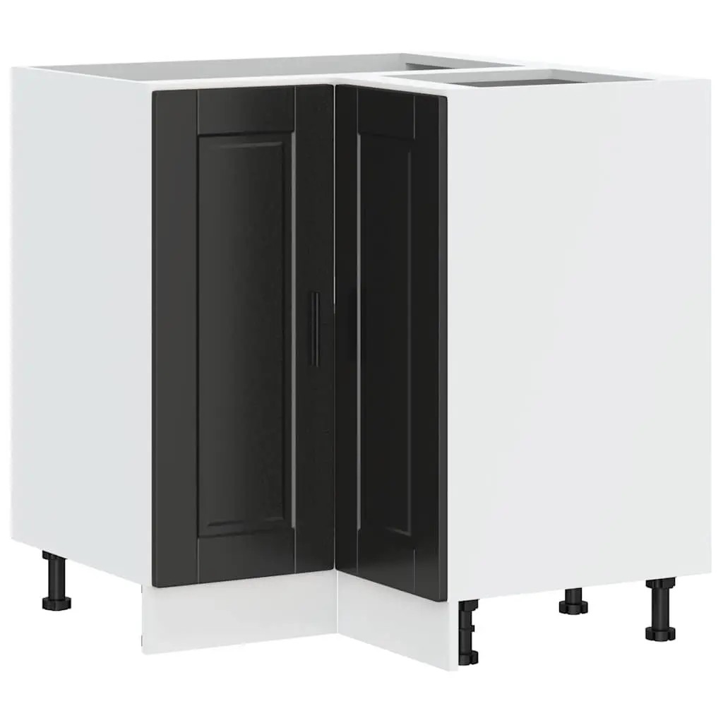 Corner Base Cabinet Black Engineered Wood Storage Unit Adjustable Feet