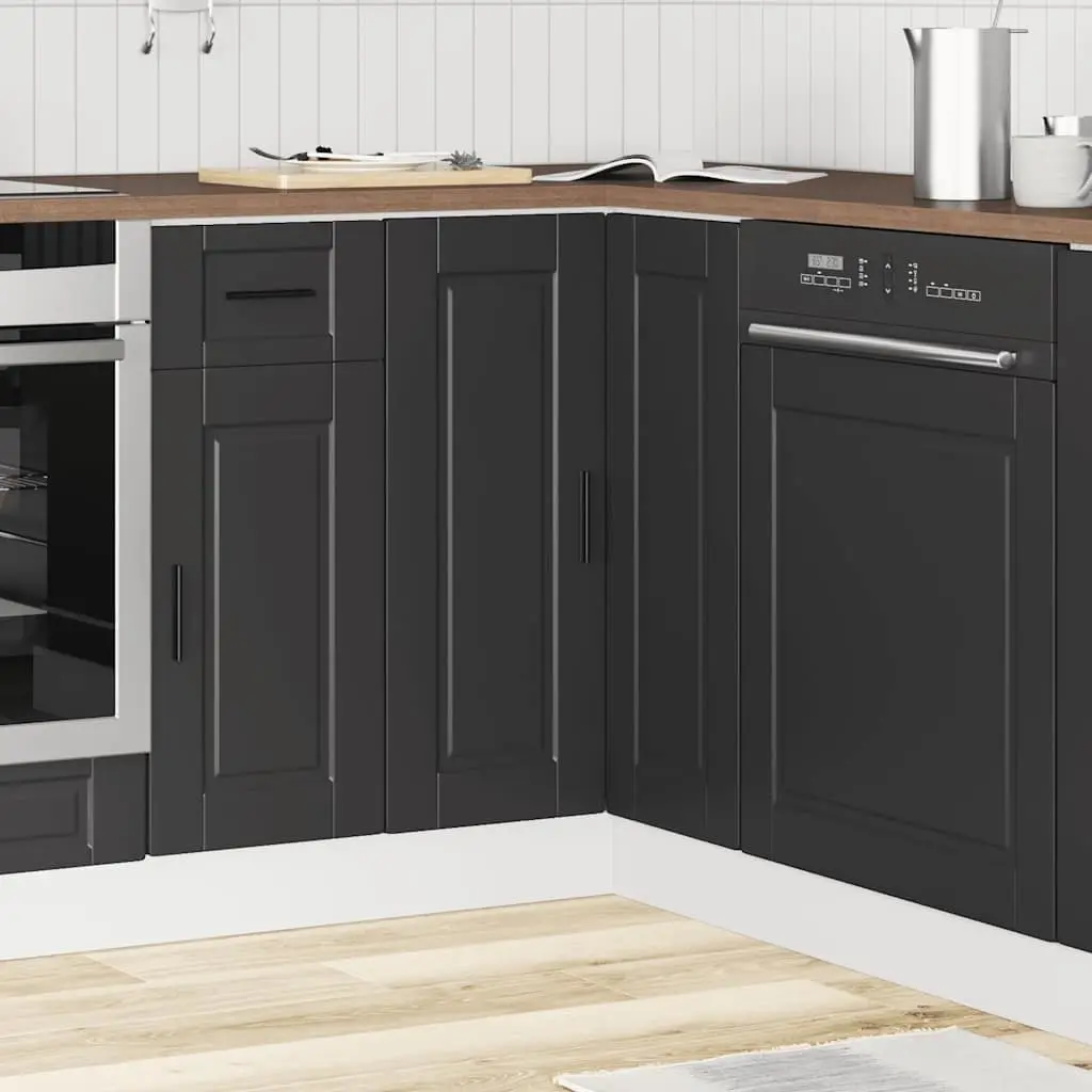 Corner Base Cabinet Black Engineered Wood Storage Unit Adjustable Feet
