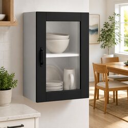 Space-Saving Black Glass Door Wall Cabinet