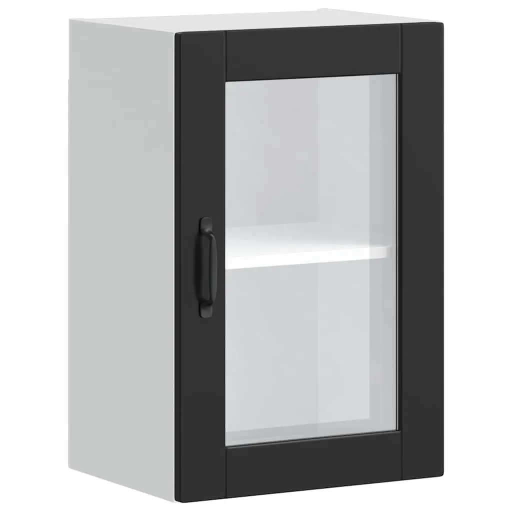 Wall Mounted Kitchen Cabinet Black Glass Door Storage Organiser