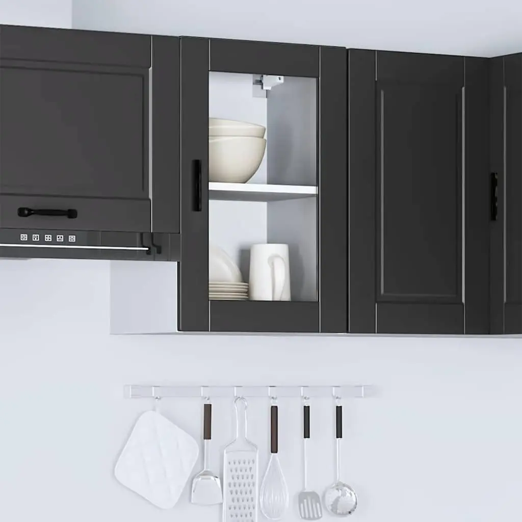 Wall Mounted Kitchen Cabinet Black Glass Door Storage Organiser