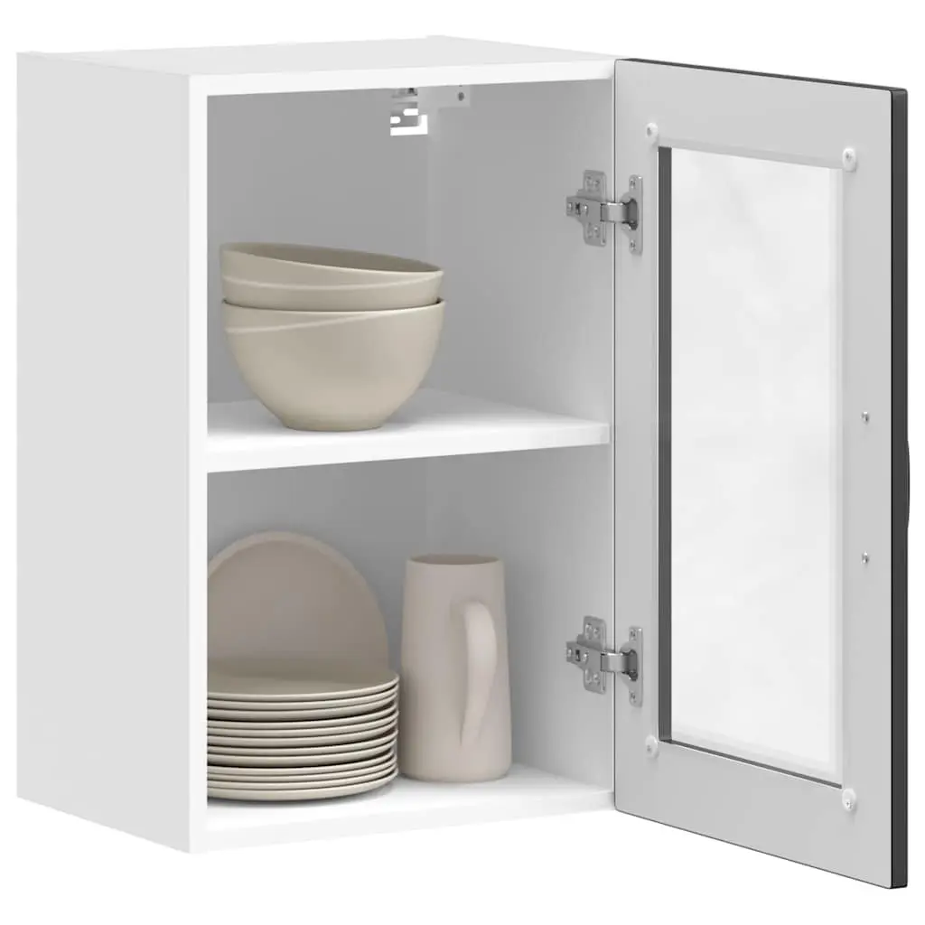 Wall Mounted Kitchen Cabinet Black Glass Door Storage Organiser