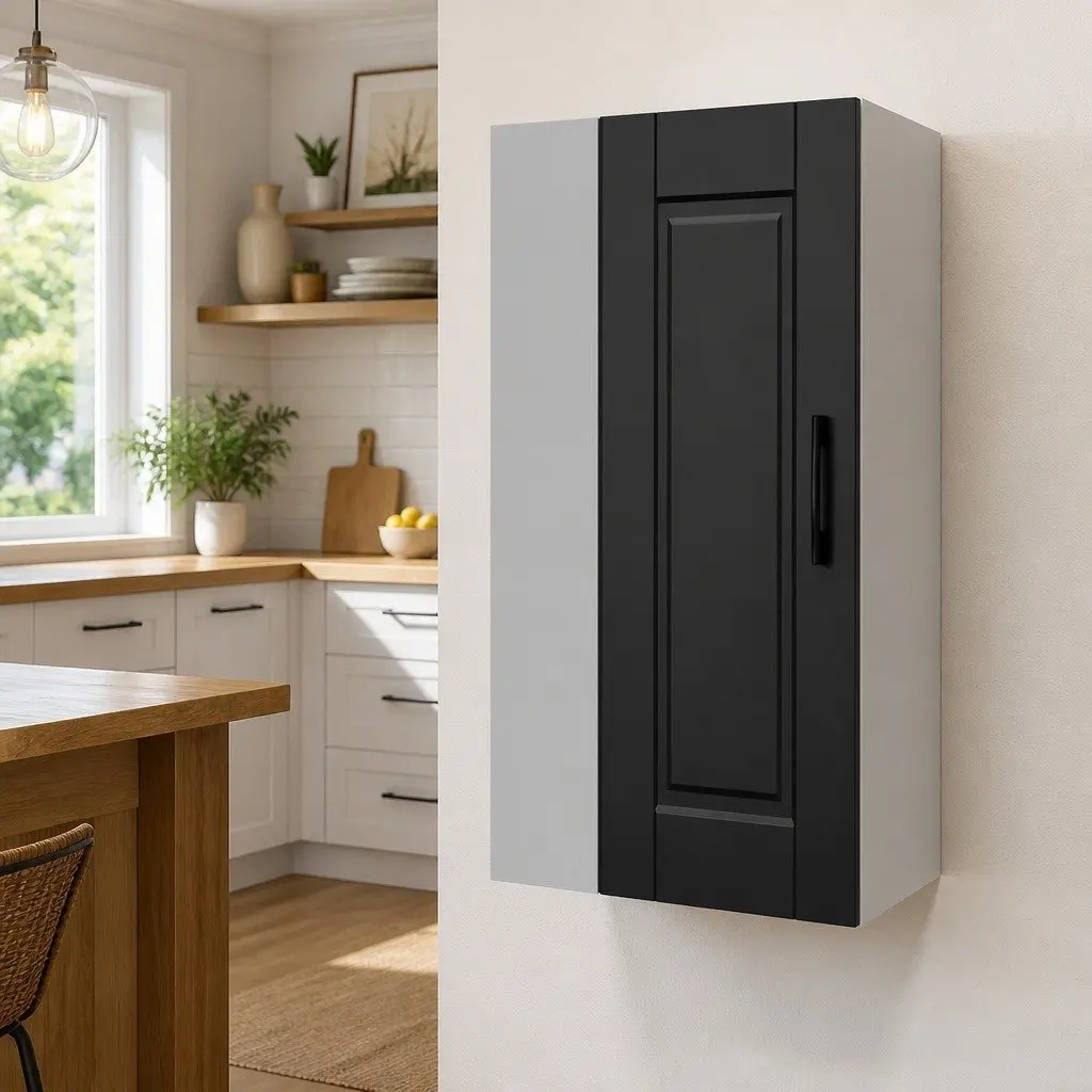 Kitchen Wall Cabinet Black Engineered Wood Mounted Organizer
