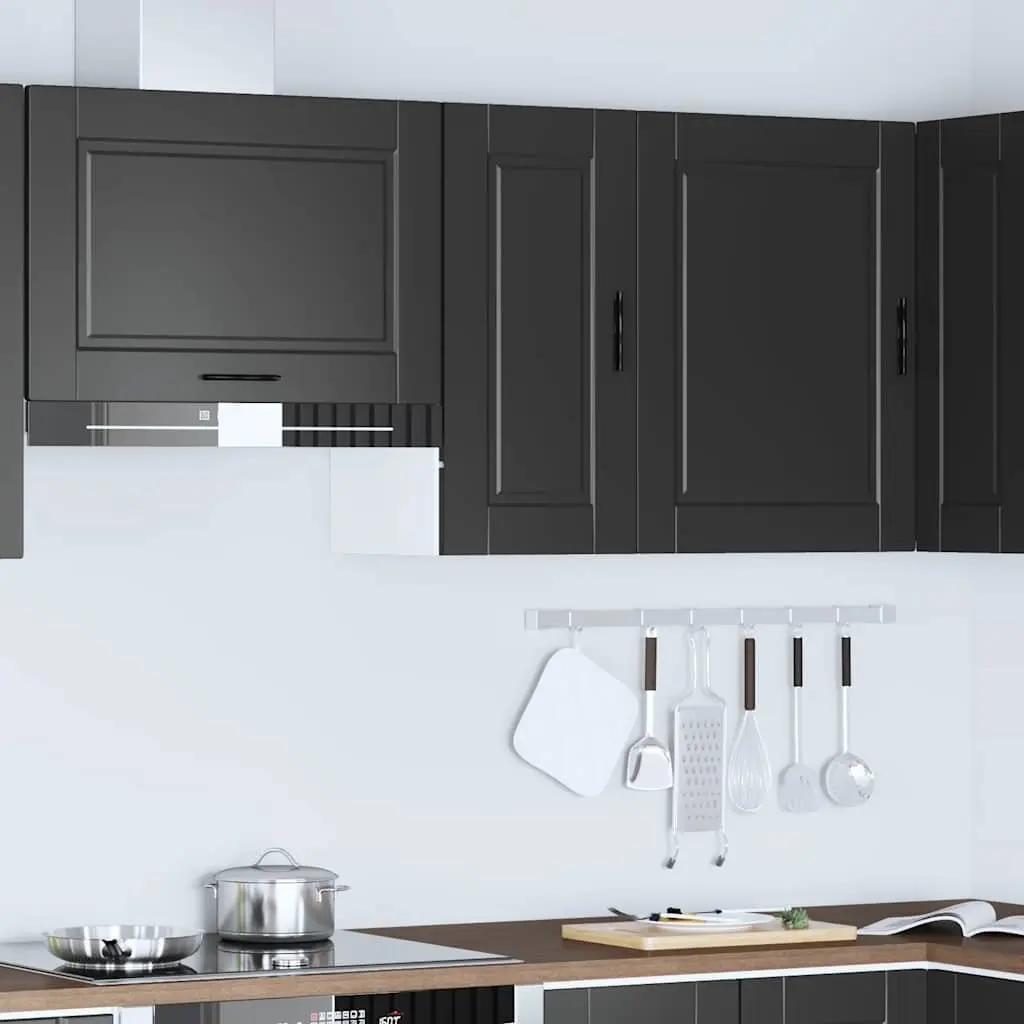 Kitchen Wall Cabinet Black Engineered Wood Mounted Organizer