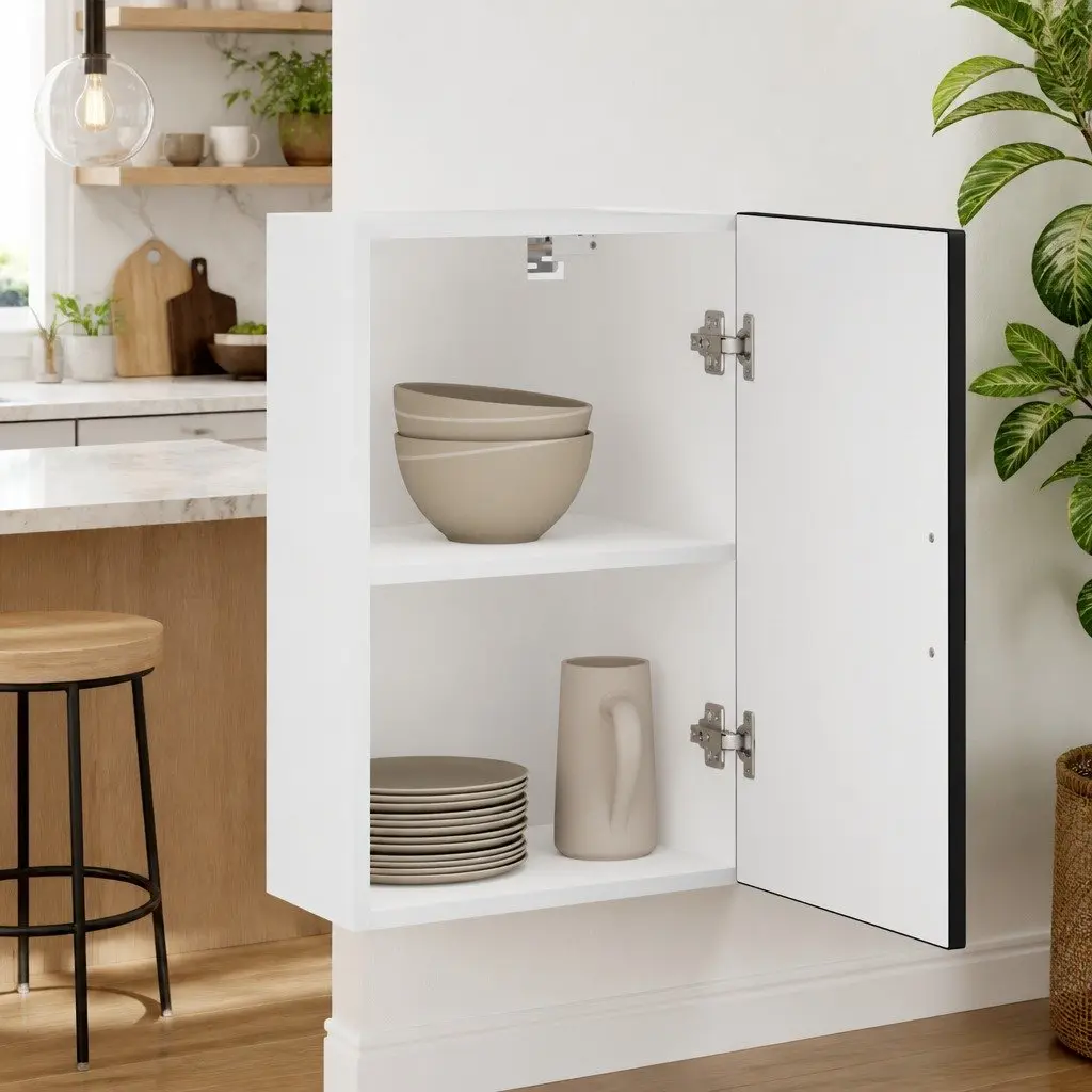Wall Mounted Kitchen Cabinet Black Engineered Wood Storage Organiser with Door