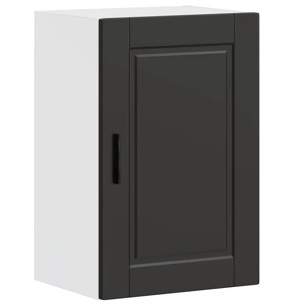 Wall Mounted Kitchen Cabinet Black Engineered Wood Storage Organiser with Door